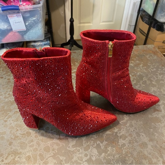 Jess Lea Boots Heel Ankle Woman’s 8 Bedazzled Beaded Studded Zip 4” square - Picture 15 of 15